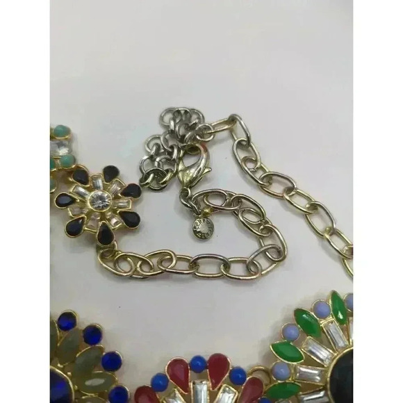 J.Crew Multicolor Statement Cluster Medallion Necklace Gold Chain Gemstones - Picture 3 of 5